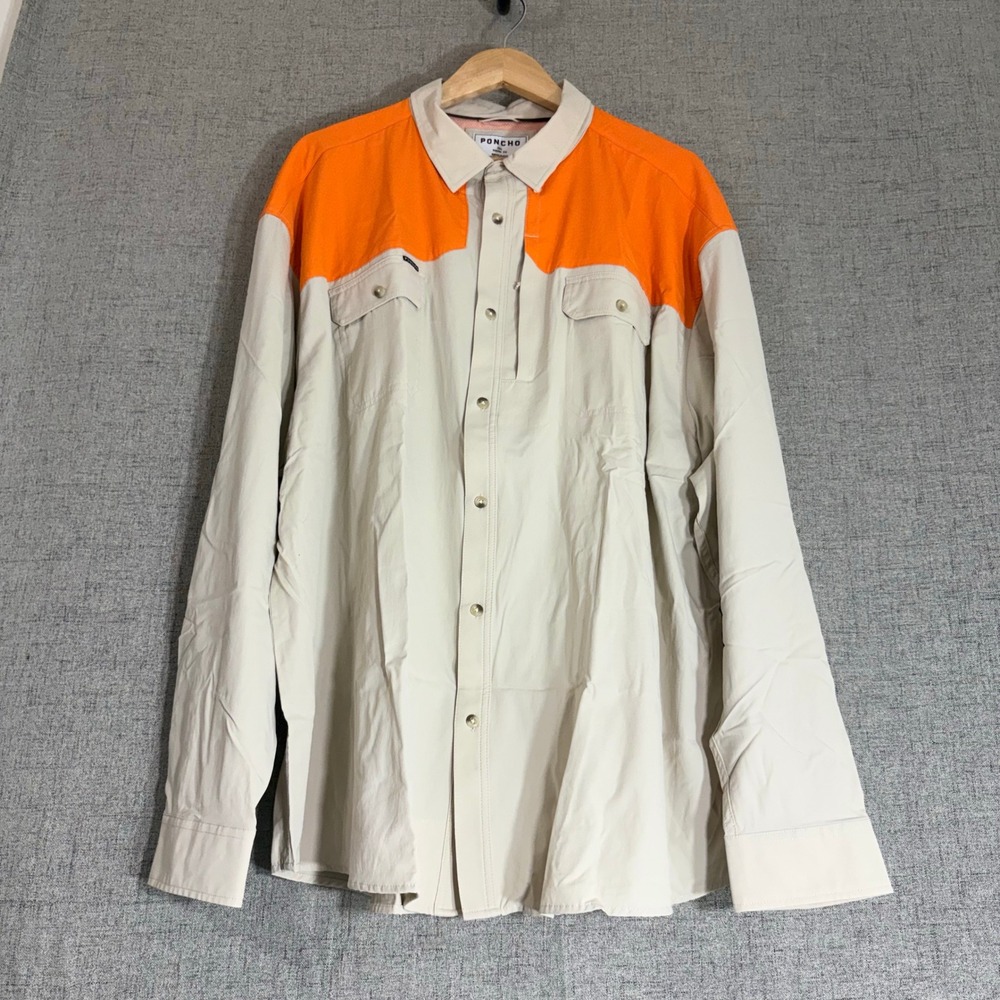 Poncho Men 3XL Regular Shirt Orange Tan Magnetic Pockets Long Sleeve